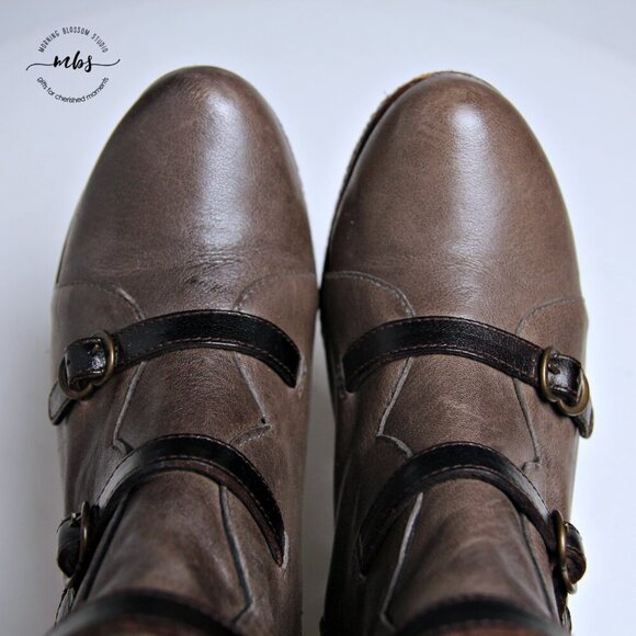 Eric Michael Lena Leather Buckles Side Zip Wedge Booties - Picture 11 of 16